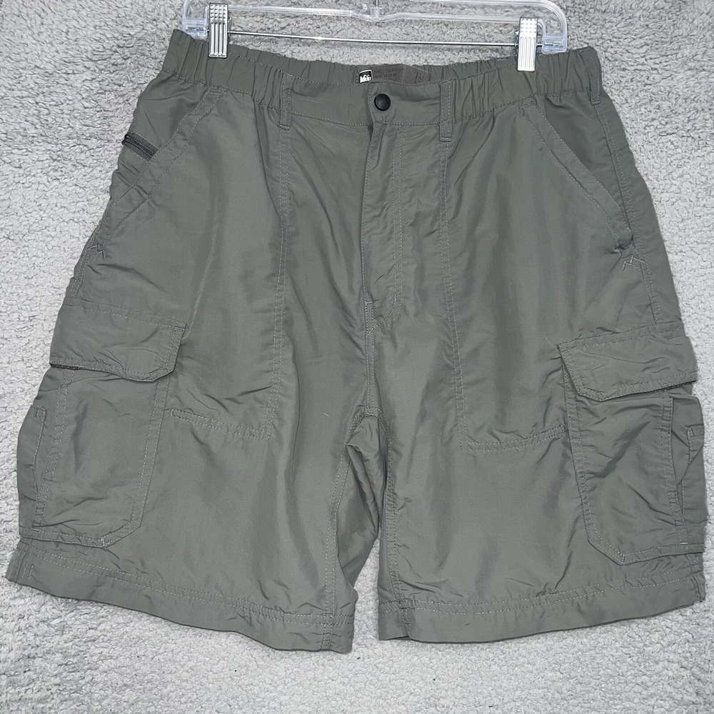 REI Cargo Shorts Men's Sz 30L x 8 Army Green Cargo‎ Nylon Outdoor Hiking Fishing